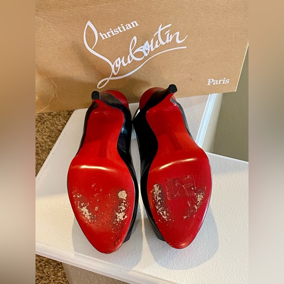 🔥 Christian Louboutin Black Leather Platform Peep Toe Heels Pumps Shoes 🔥 - Picture 7 of 10